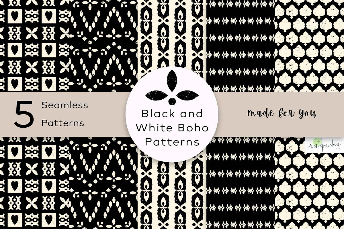 Black and White Boho Pattern Bundle, a Pattern Graphic by irenepachadesign (Photo 1 of 7)