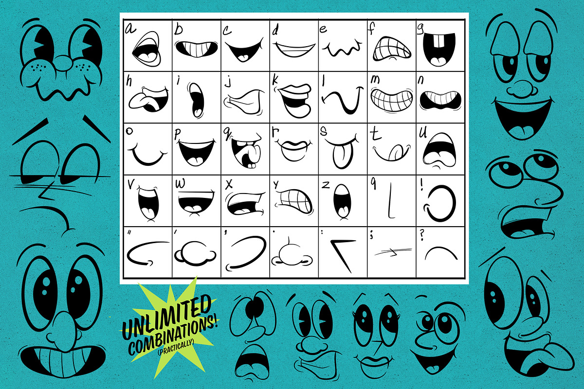 Cartoon Face Creator Dingbat Font, a Symbol Font by Funno Co. (Photo 3 of 4)