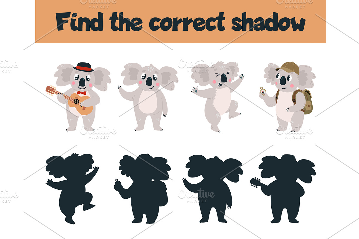 Find correct koala shadow. Funny, an Animal Illustration by LadadikArt