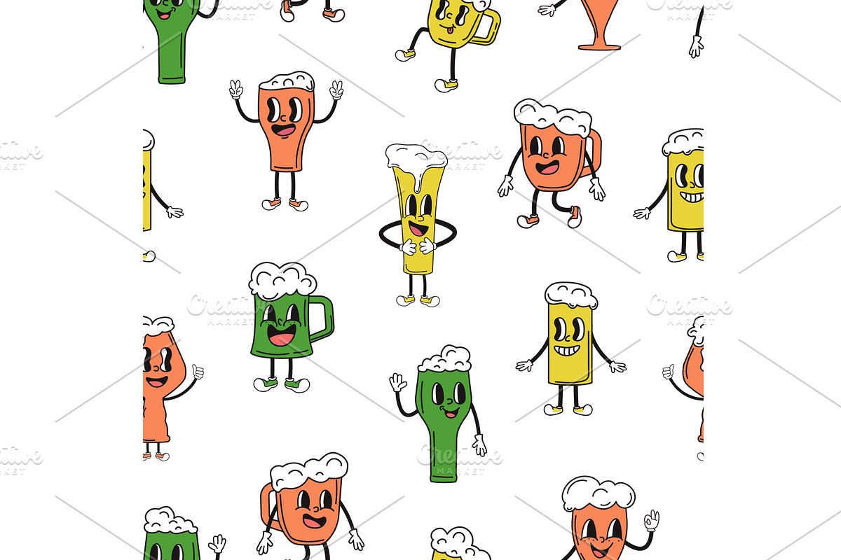 Groovy beer glasses characters, a Food Illustration by LadadikArt