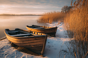 Winter Lakeside Boats, a Nature Photo by Design Store