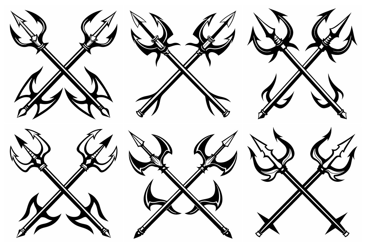 Crossed Trident Tattoo Designs, an Object Graphic by Billah Hub