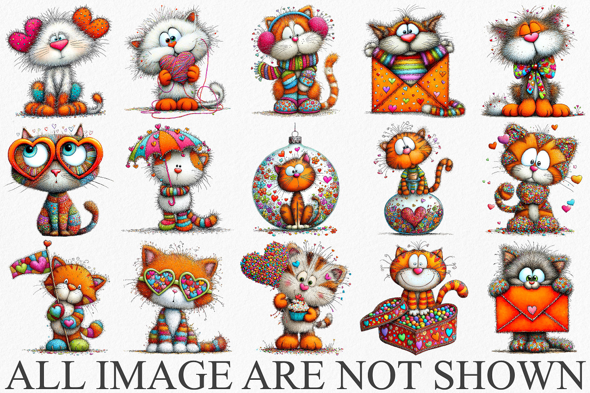 Whimsical Valentine Cat Clipart, an Illustration by Canvas Craft (Photo 3 of 6)