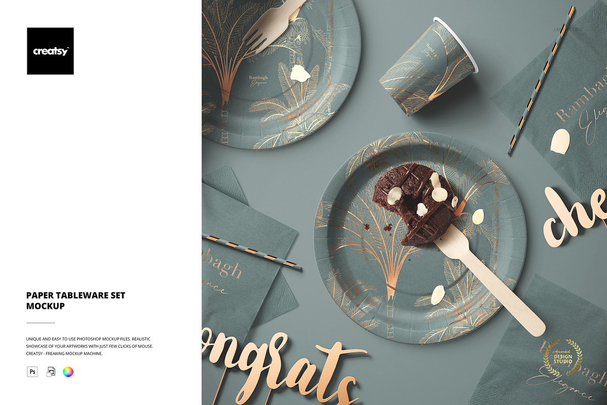 Paper Tableware Set Mockup, a Merchandise Mockup by creatsy5 (Photo 1 of 5)