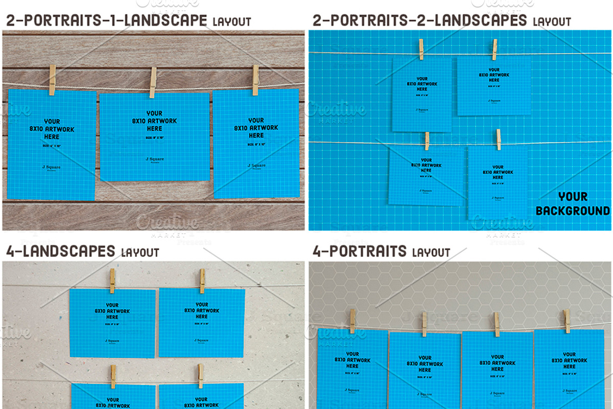 8x10 Artwork Mock Ups on Clothesline, a Print Template by JSquarePresents (Photo 3 of 3)
