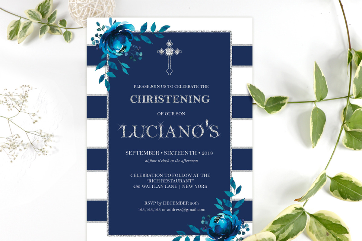 Navy Baptism Christening Invitations, an Invitation Template by DreamsClipArt (Photo 3 of 3)