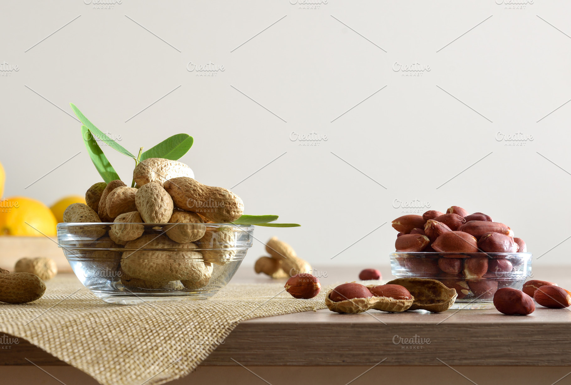Peanut in glass bowls on kitchen bench and isolated background, a Food & Drink Photo by Davizro's Market