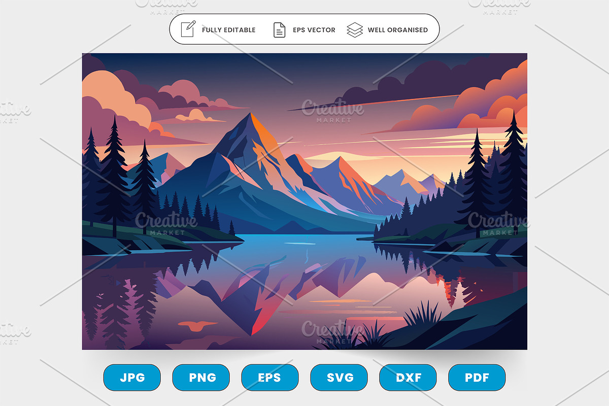 A tranquil mountain landscape with s, a Graphic by SaroStock