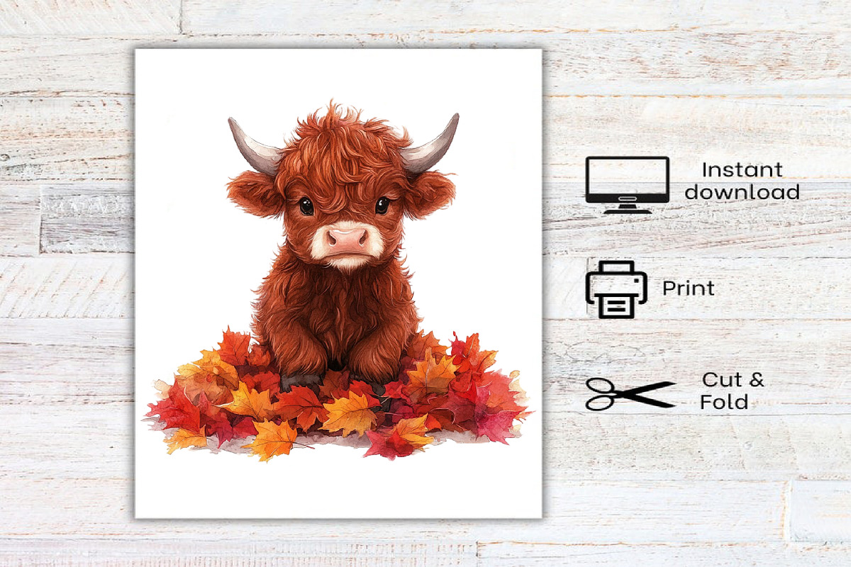 Autumn Highland Cow Clipart Bundle, a Seasonal Illustration by Canvas Craft (Photo 8 of 8)
