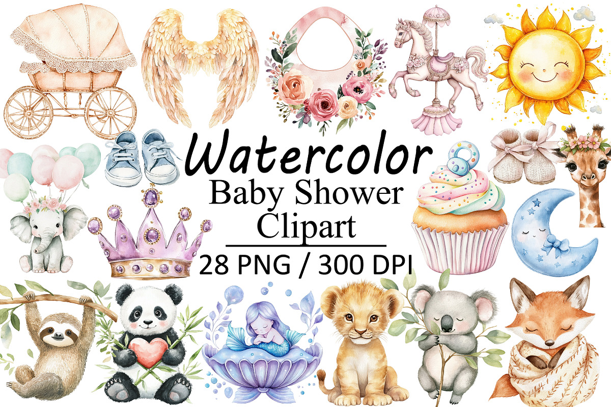 Watercolor Baby Shower Clipart, an Illustration by Design Market (Photo 1 of 3)