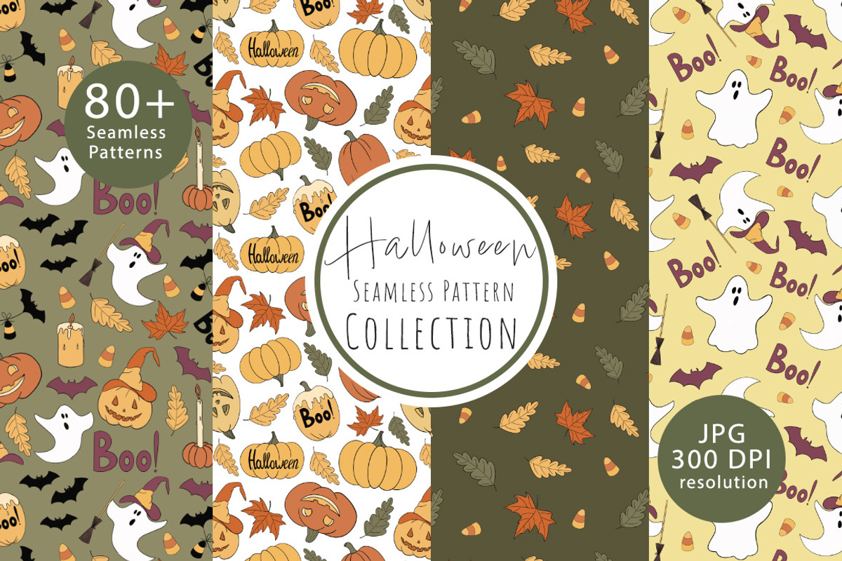 Halloween Seamless Patterns, a Seasonal Illustration by Mari_Caliart (Photo 1 of 15)