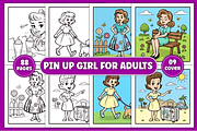 Pin Up Girl Coloring Pages for Adult, a Decorative Illustration by Ink Gallery (Thumbnail 1 of 3)