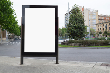Blank billboard in the street containing billboard, advertising, and poster