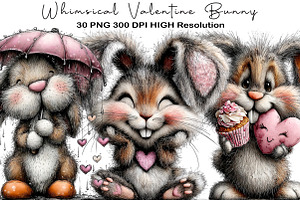 Whimsical Valentine Bunny Clipart, an Illustration by Black Bird Studio