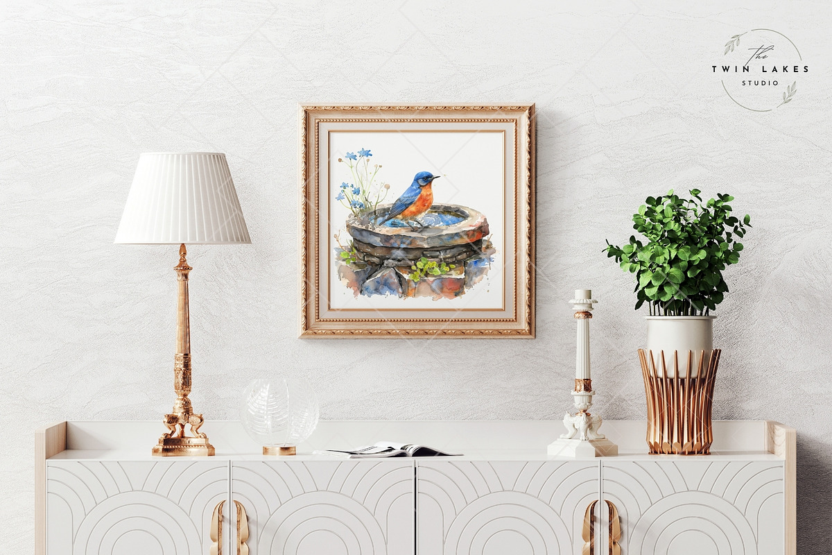 Birds on Water Fountain Clipart Set, an Animal Illustration by The Twin Lakes Studio (Photo 8 of 9)