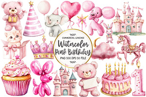 Watercolor Pink Kids Birthday Clipar, an Illustration by OK Design