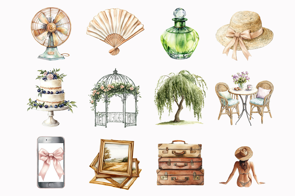 Watercolor Summer Château Clipart, an Illustration by Design Market (Photo 3 of 5)