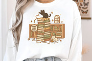 Whimsical Cat & Book Stack PNG, an Illustration by Craft Nest (Thumbnail 2 of 6)