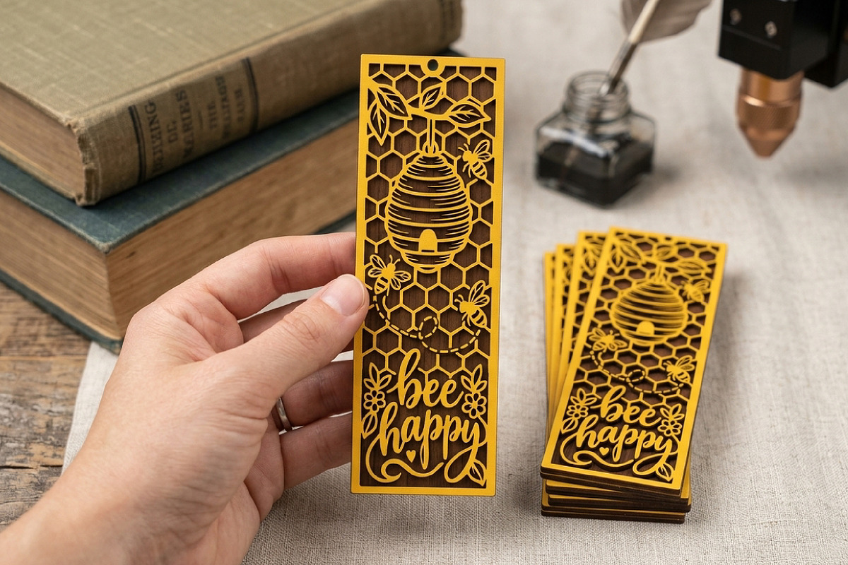 Bee Happy Bookmark SVG Cut File, an Object Graphic by Libby Wishes (Photo 3 of 3)