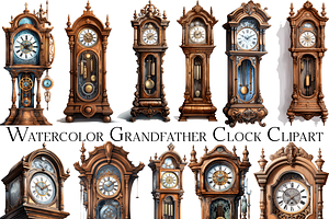 Watercolor Grandfather Clock Clipart