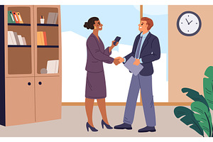 Businessman and businesswoman shake, a Person Illustration by Vectorbuum