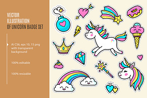 Unicorn Badge Set. Unicorn Patches.