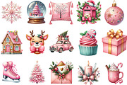 Watercolor Pink Christmas Clipart, an Illustration by Designking (Thumbnail 3 of 5)