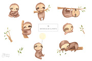 SLOTH clipart. Watercolor baby sloth, an Animal Illustration by OlliArtDesign (Thumbnail 2 of 5)