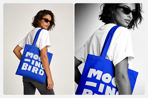 Young woman wearing canvas tote bag