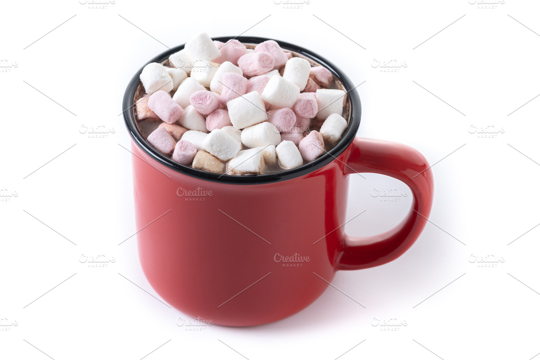 Hot chocolate with marshmallows in red mug, a Food & Drink Photo by etorres69