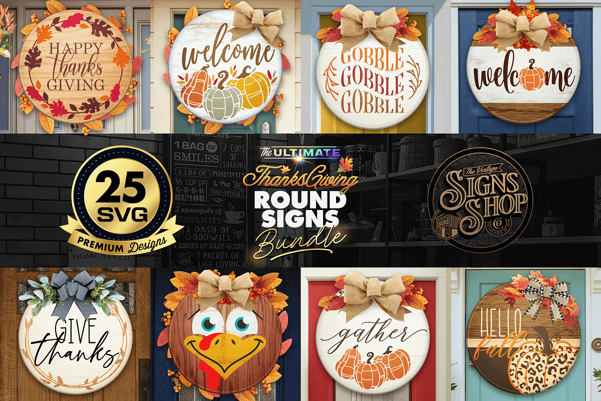 25 ThanksGiving Round Signs SVG Bund, a Seasonal Illustration by Asaelv Shop! (Photo 4 of 7)