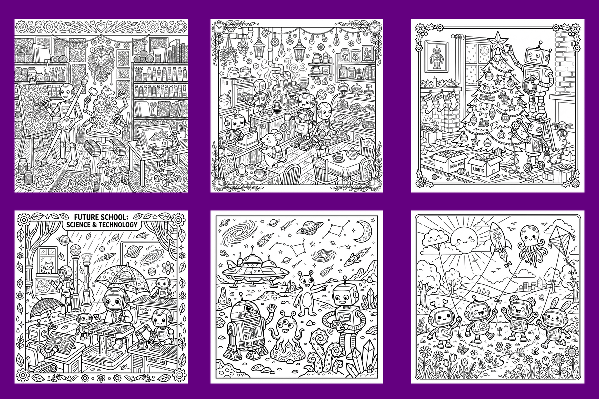 Robot Friends Coloring Pages, a Technology Illustration by BerryPieArt (Photo 3 of 3)