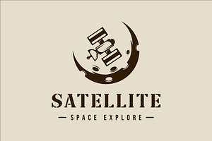 satellite at moon logo vector design, a Branding & Logo Template by zyxroun shop