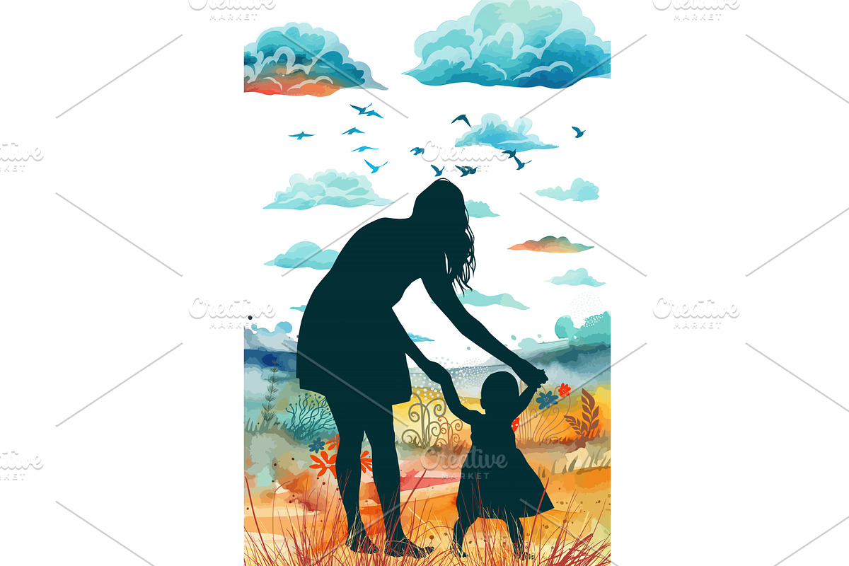 Mother and child silhouette in, a Person Illustration by Nenahliadava Design