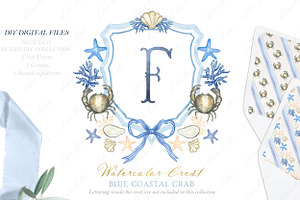 Coast Crab Blue Watercolor Crest