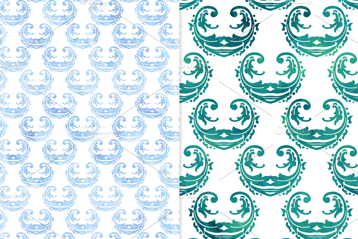 Cool Watercolor Damask Backgrounds, a Pattern Graphic by Paper Element