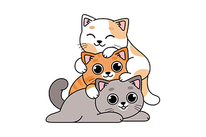 Cats pile, cute cartoon kittens, an Illustration by Cmeree