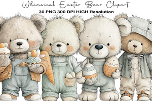 Whimsical Easter Bear Clipart, an Illustration by Black Bird Studio