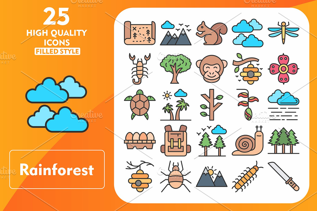 25 Rainforest Line Filled Icons, an Icon by Pexelpy