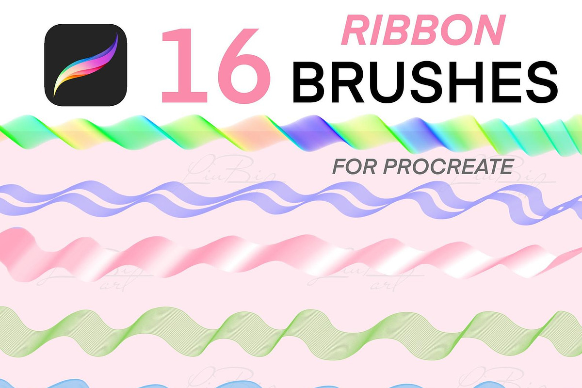 16 Procreate Ribbon Brushes Set, a Brush Add-On by LiuBi Art (Photo 1 of 3)