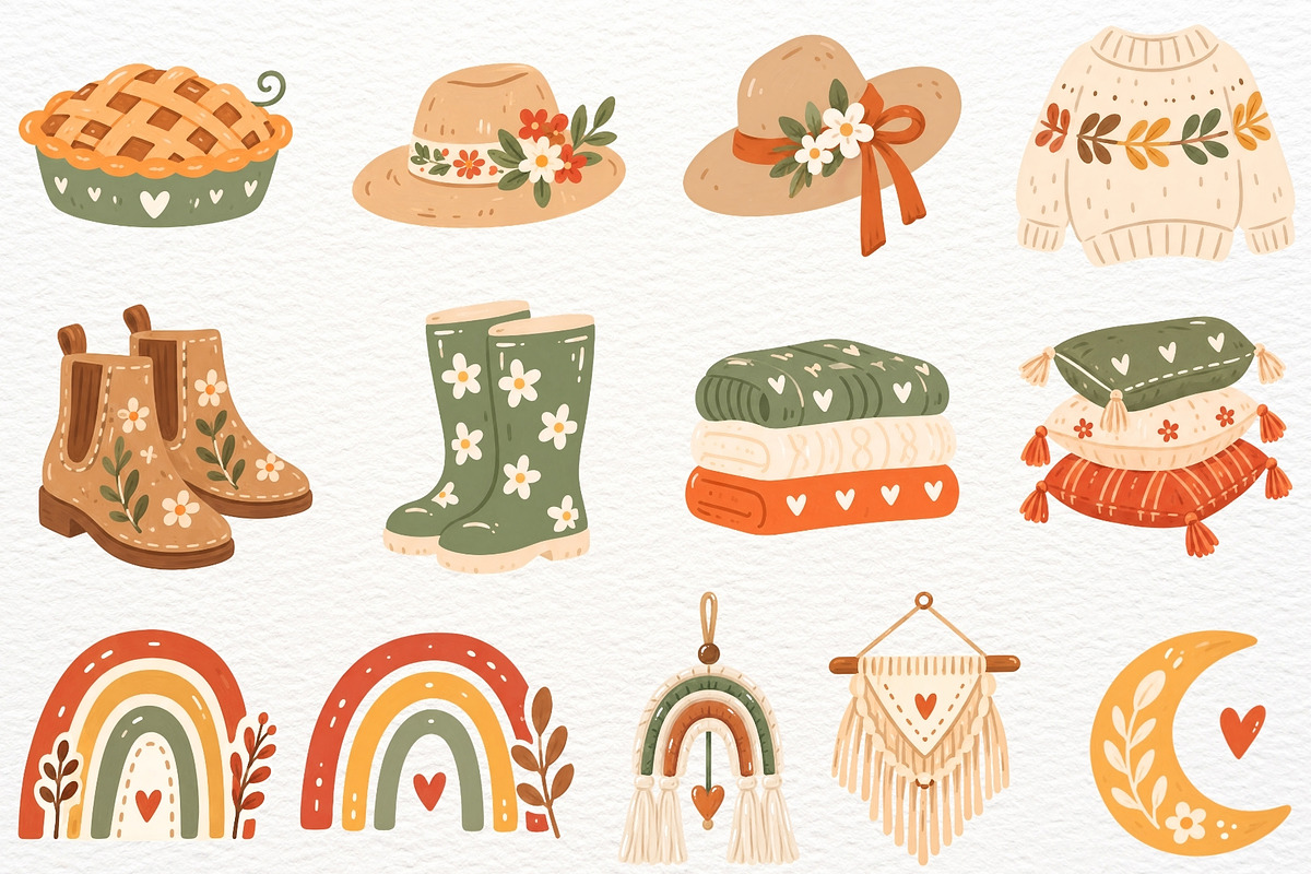Boho Fall Clipart Autumn Harvest PNG, a Seasonal Illustration by SugarCloudStudioArt (Photo 4 of 6)