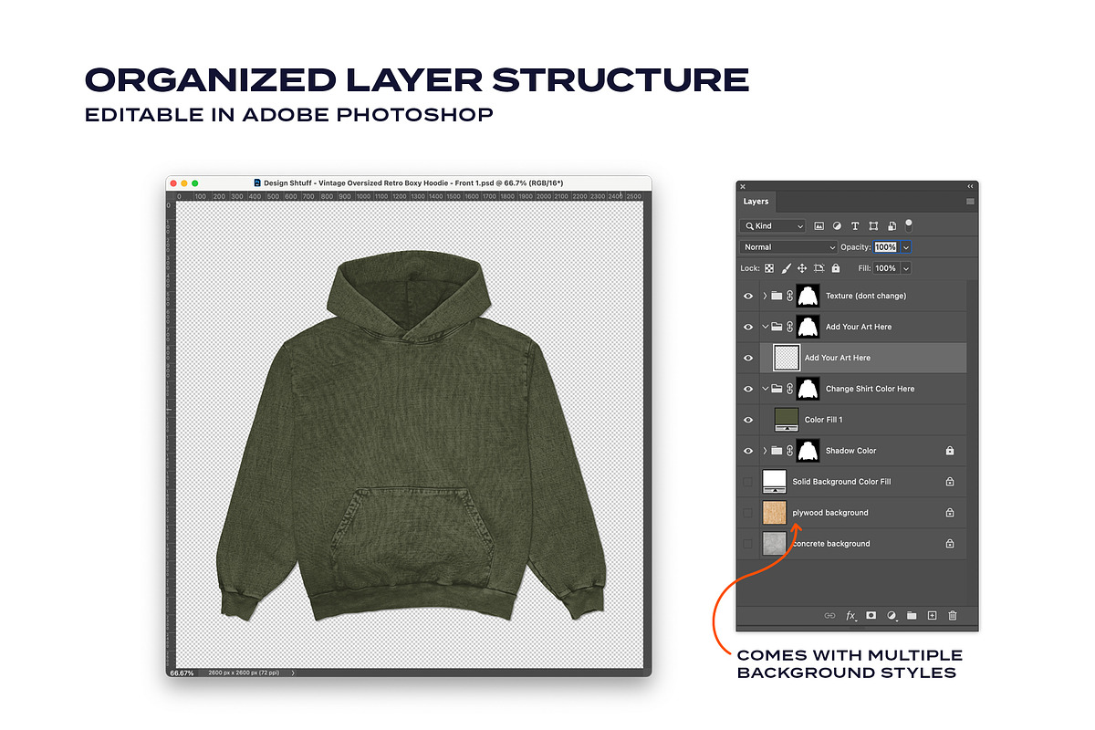 Vintage Oversized Retro Hoodie Mock, a Hoody Mockup by DESIGN SHTUFF (Photo 4 of 5)
