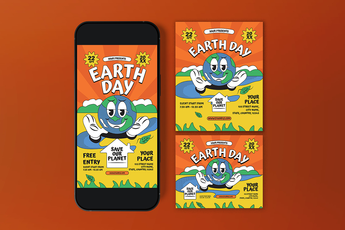 Red Flat Design Earth Day Flyer Set, a Flyer Template by graphicook (Photo 3 of 3)