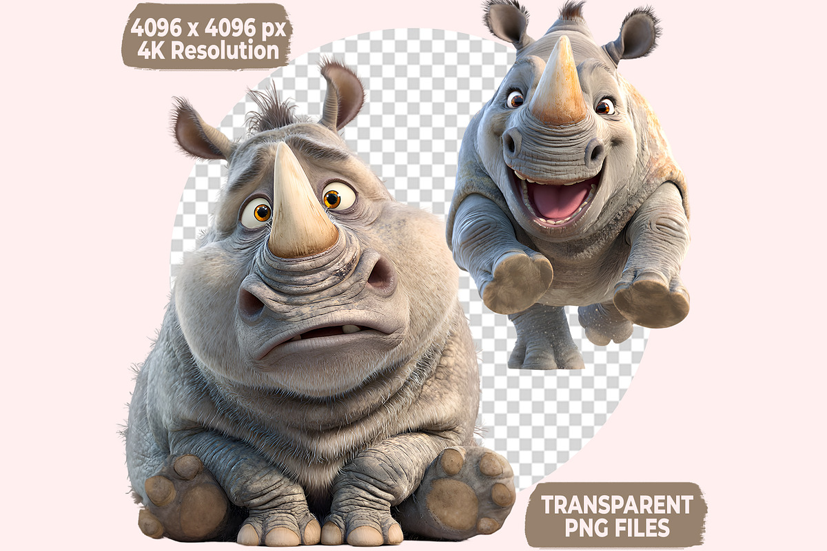 Funny Rhino Clipart PNG Bundle, a Graphic by M9 Design (Photo 9 of 10)