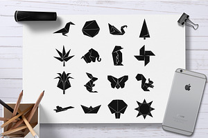 Origami Icons Set, Simple Style