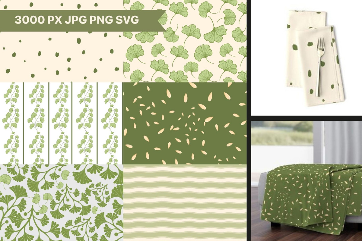 Ginkgo Botanical Seamless Patterns, a Pattern Graphic by Traveling Designer (Photo 2 of 7)