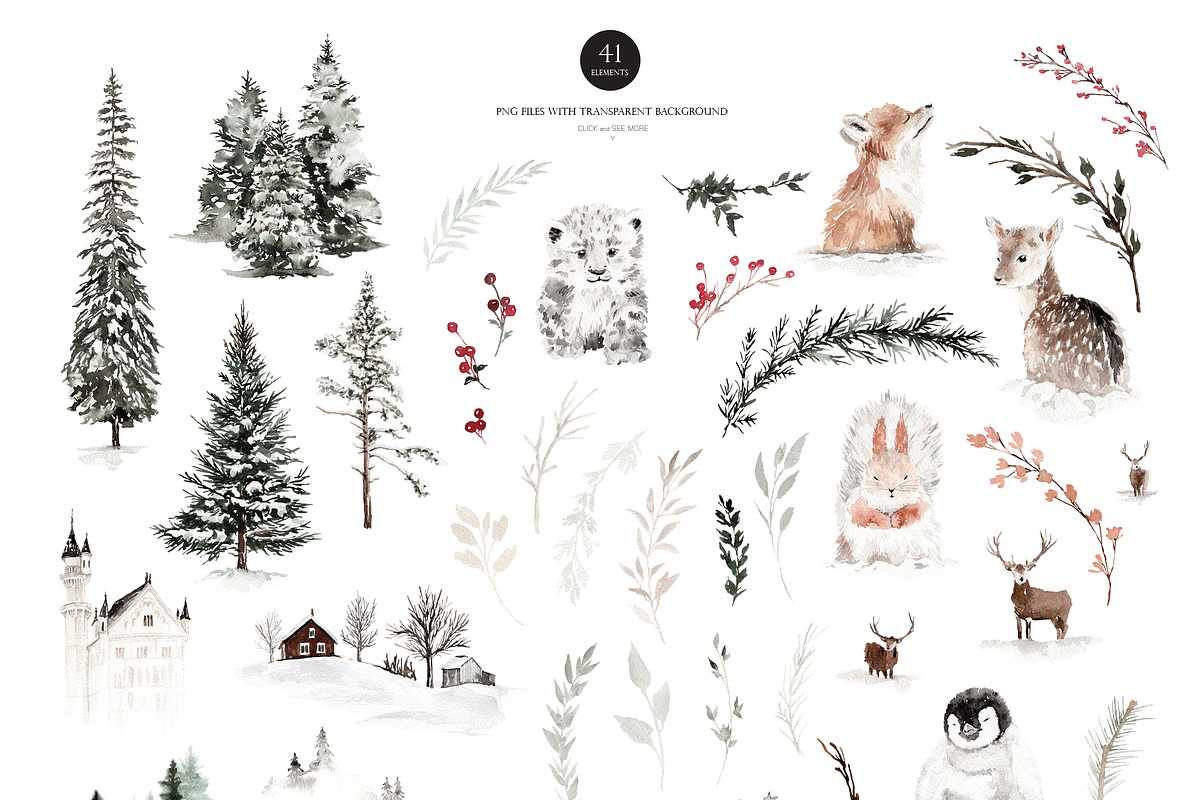 Watercolor Clipart - Winter Land, an Animal Illustration by Beigetime (Photo 11 of 12)
