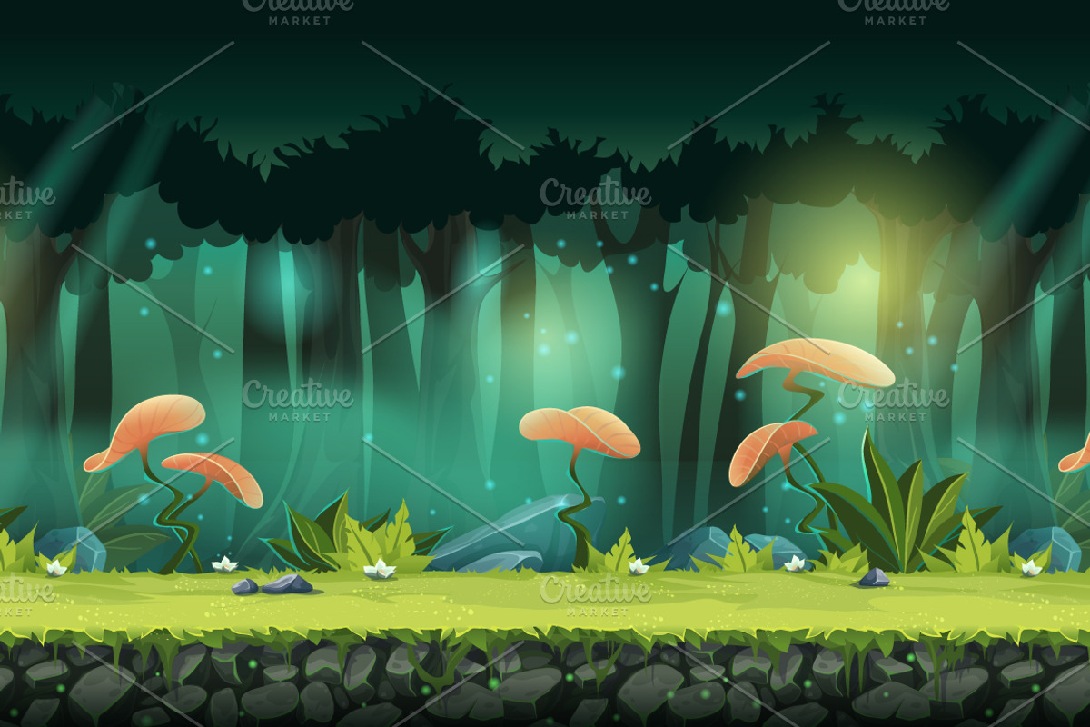 Seamless forest with mystical flower, an Illustration by Nearbirds (Photo 3 of 3)