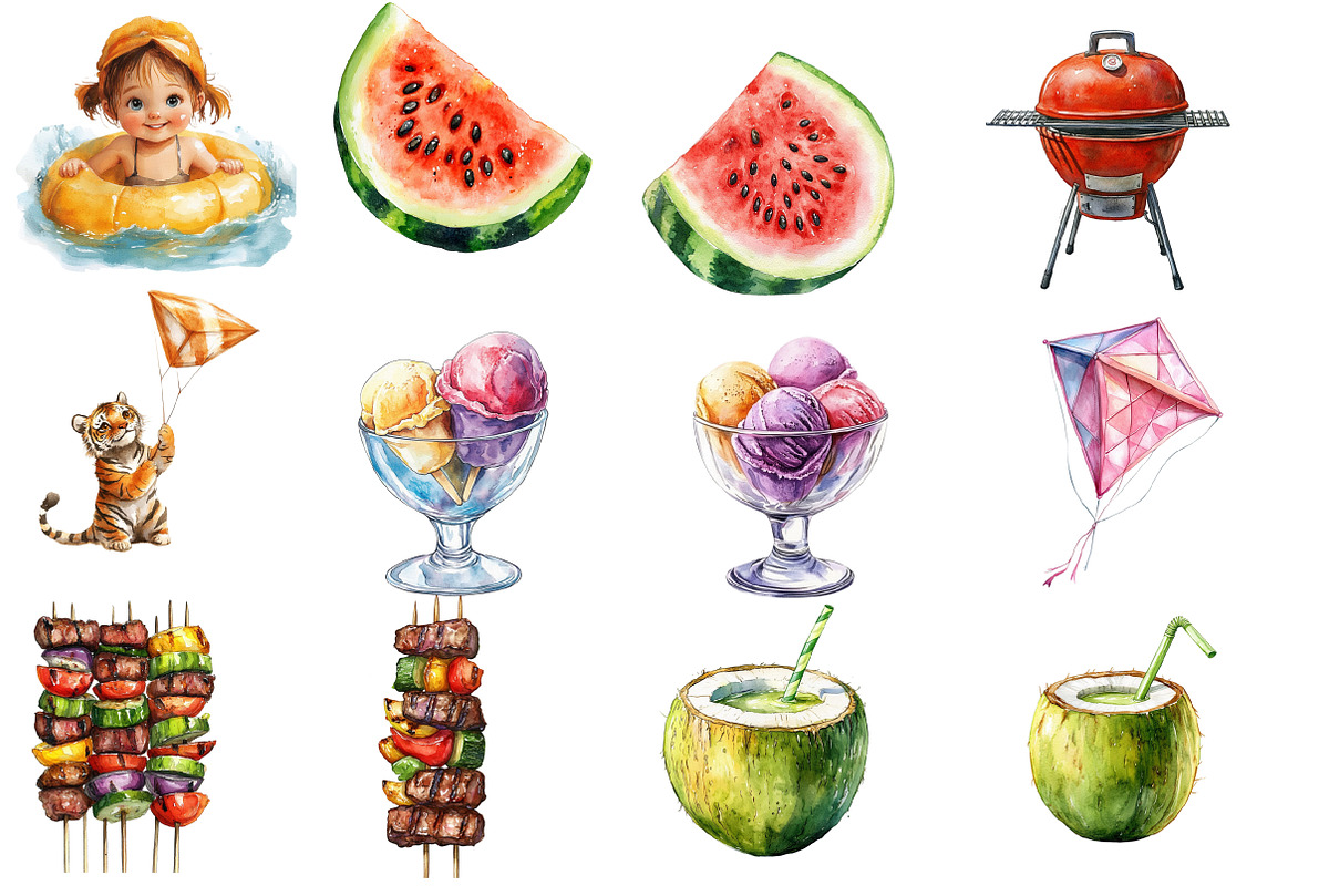 Cute Pool Party Watercolor Clipart, an Illustration by Designworld (Photo 3 of 5)