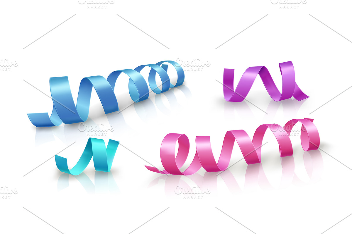 Colorful curly satin ribbons set, an Object Illustration by art PVP - market